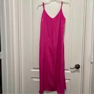 Midi Satin hot pink Slip Dress small